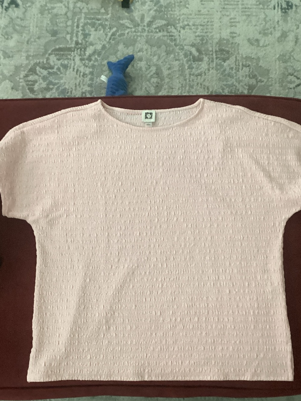 Anne Klein Pale Pink Textured Short Sleeve Top